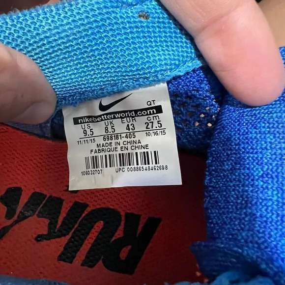 Nike Flyknit Lunar 3 Mens Blue Sneaker Running Shoes 9.5 Lace Up Low Top - Picture 10 of 11